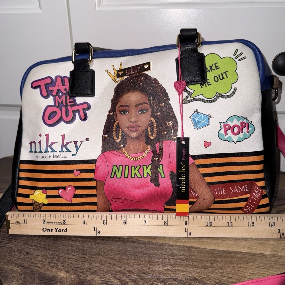 Nikky by Nicole Lee "TAKE ME OUT" Satchel Handbag Graphic Print Pop Art Purse - Picture 11 of 15